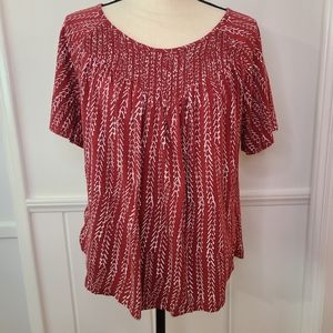 Lucky Brand Women's Shirt Burnt Red and White Medium Smocked